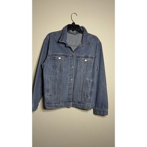 Sans Souci Vintage Style Denim Jacket Blue Wash Jean Trucker Coat Women M Y2K